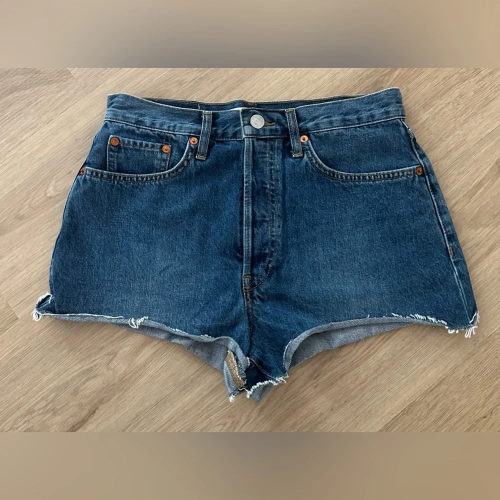 Re/Done High Waist Denim Shorts in Classic Blue